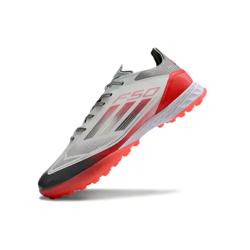 Chuteira Society Adidas F50 TF Branca, Cinza e Vermelha