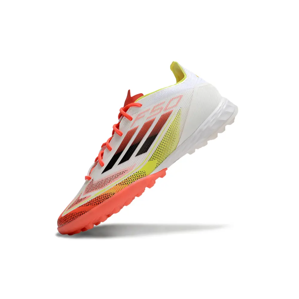 Chuteira Society Adidas F50 TF | Branca, Laranja e Amarelo