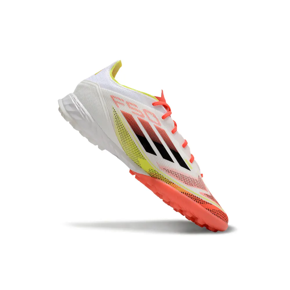 Chuteira Society Adidas F50 TF | Branca, Laranja e Amarelo