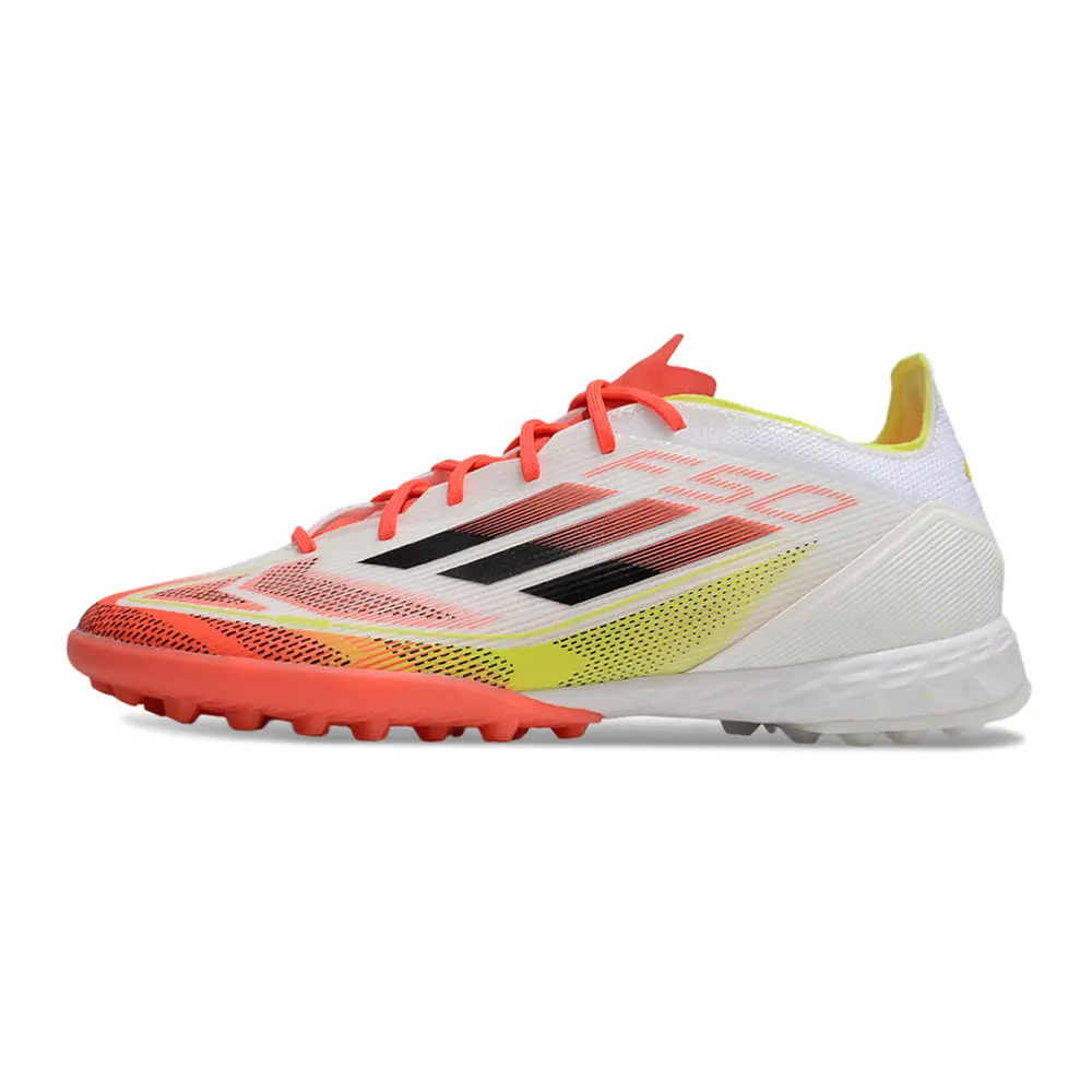 Chuteira Society Adidas F50 TF | Branca, Laranja e Amarelo