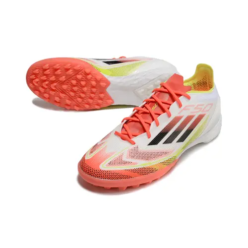 Chuteira Society Adidas F50 TF Branca, Laranja e Amarelo