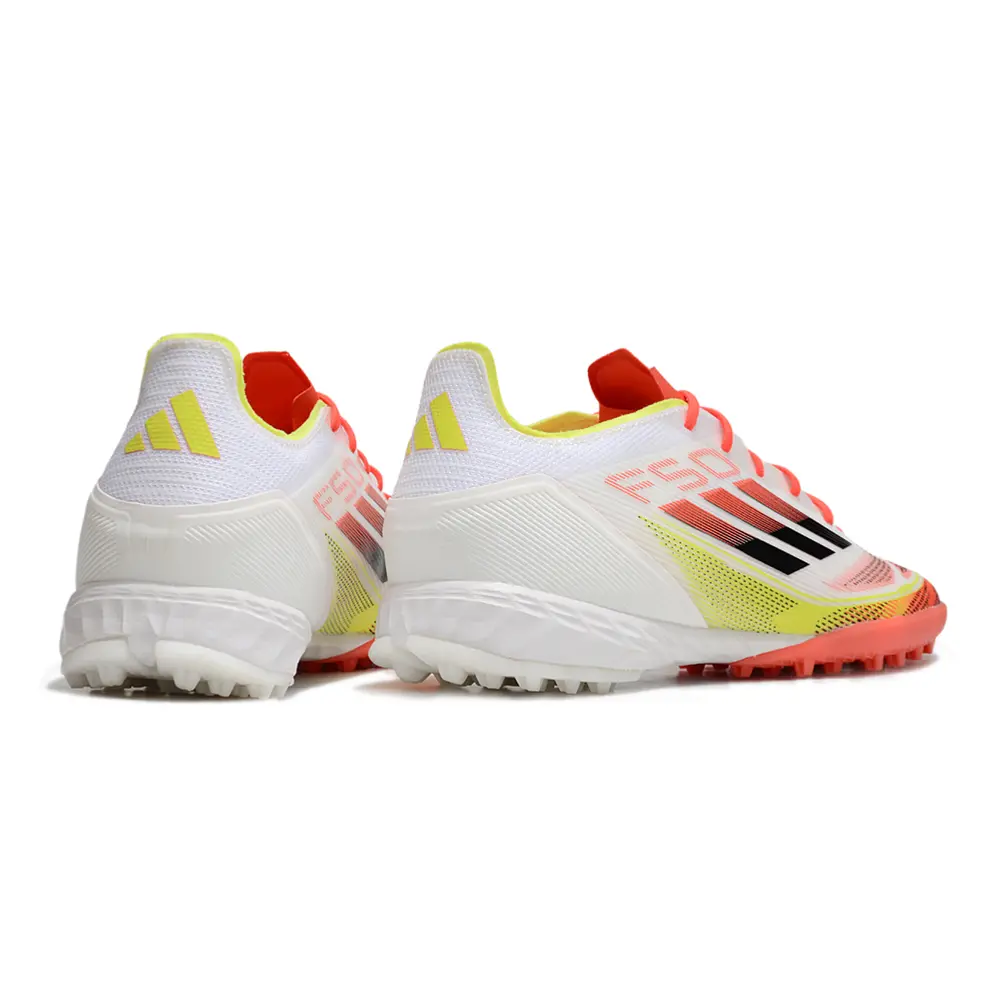Chuteira Society Adidas F50 TF | Branca, Laranja e Amarelo