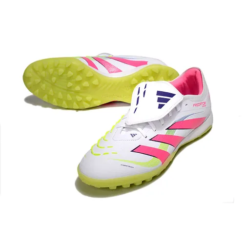 Chuteira Society Adidas Predator League Elite TF Branco, Rosa e Verde 