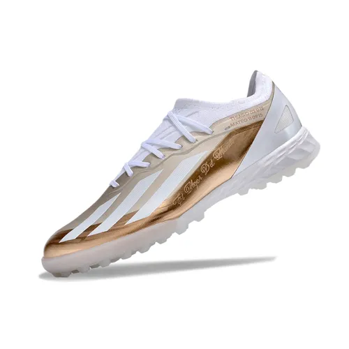 Chuteira Society Adidas X Crazyfast Messi.1 TF Branca e Dourada 