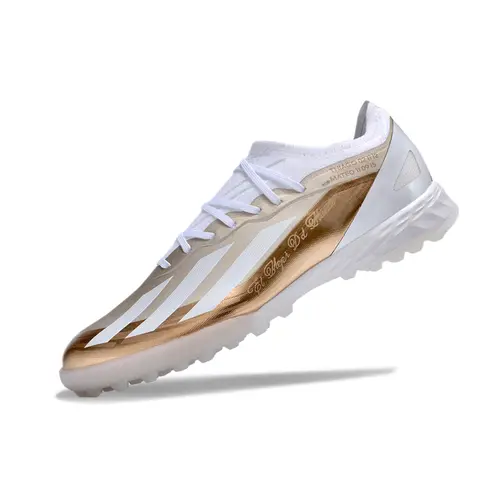 Chuteira Society Adidas X Crazyfast Messi.1 TF Branca e Dourada 