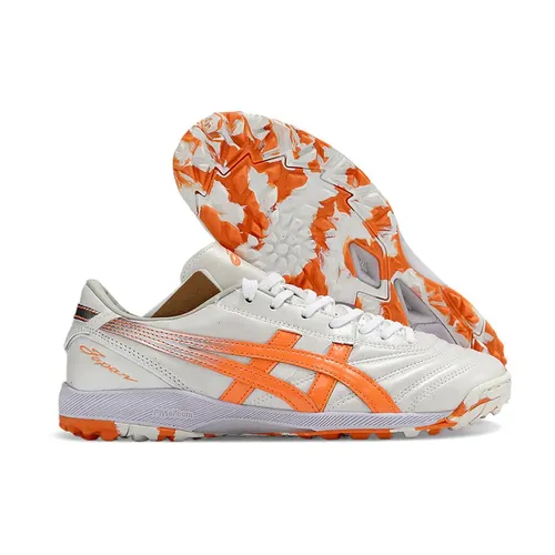 Chuteira Society Asics Japan TF Branca e Laranja