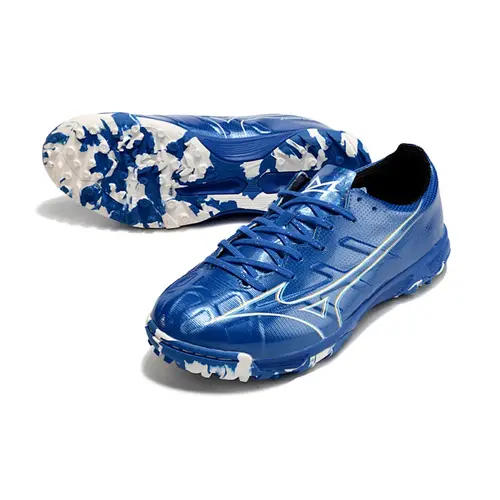 Chuteira Society Mizuno Alpha TF Azul e Branca 