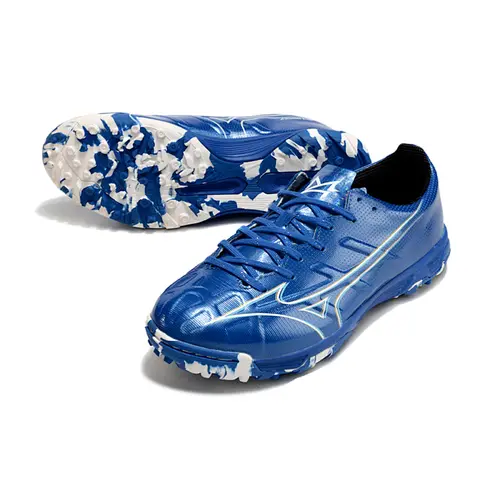 Chuteira Society Mizuno Alpha TF Azul e Branca 