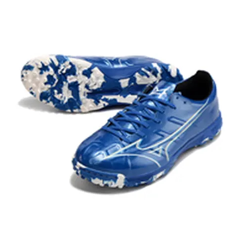 Chuteira Society Mizuno Alpha TF Azul e Branca 