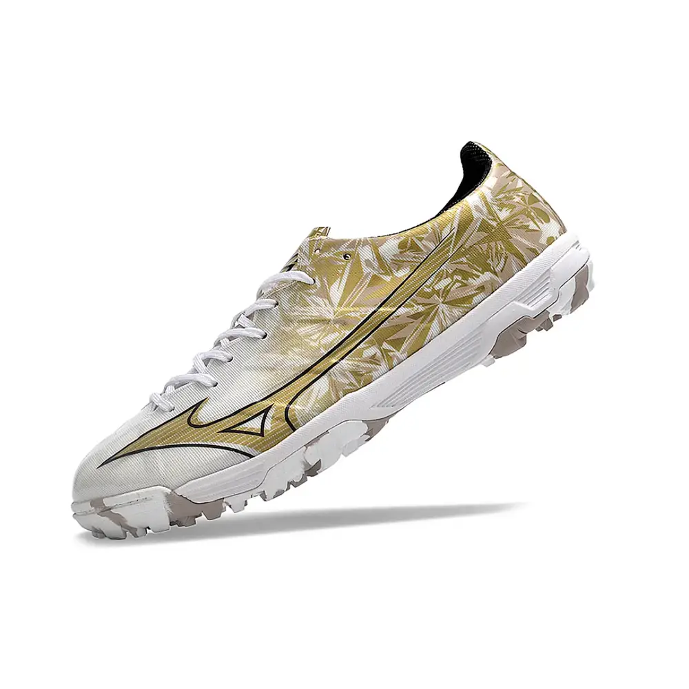 Chuteira Society Mizuno Alpha TF | Branca Dourada Sérgio Ramos