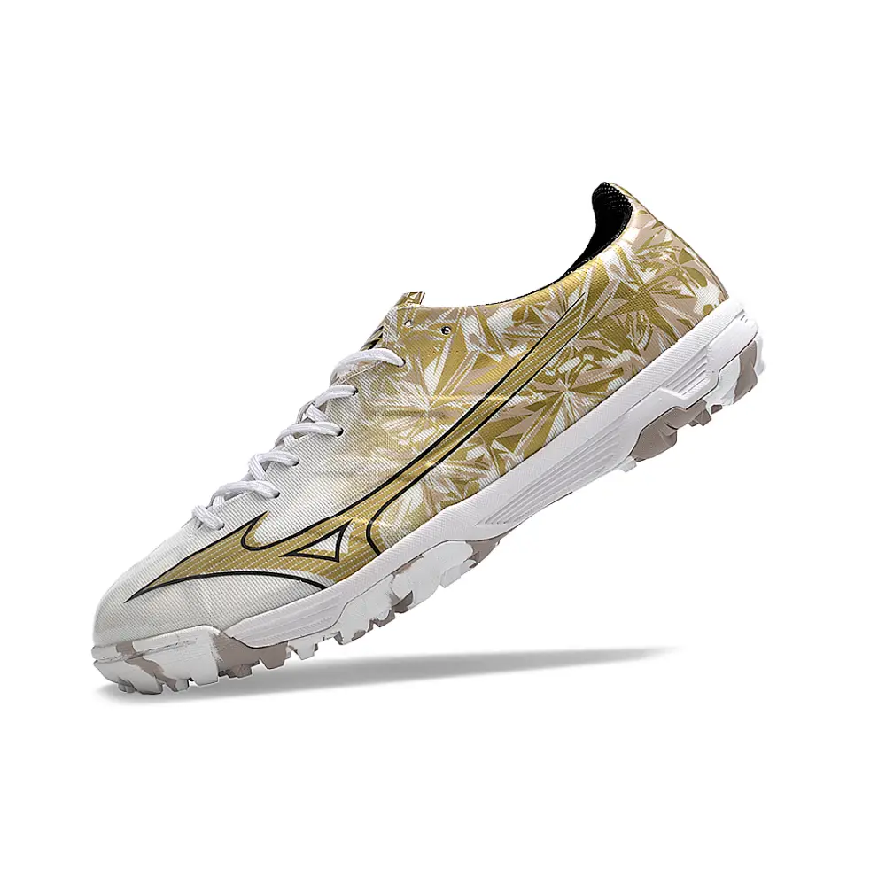 Chuteira Society Mizuno Alpha TF | Branca Dourada Sérgio Ramos