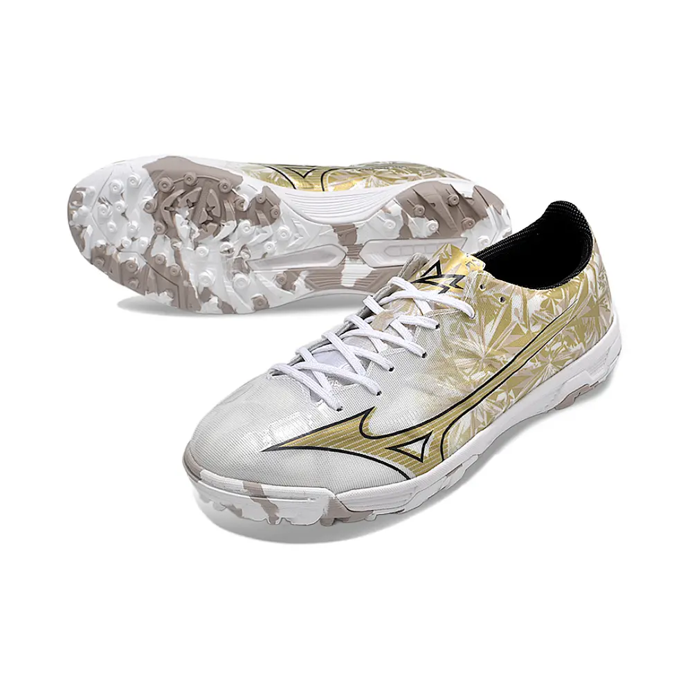 Chuteira Society Mizuno Alpha TF | Branca Dourada Sérgio Ramos