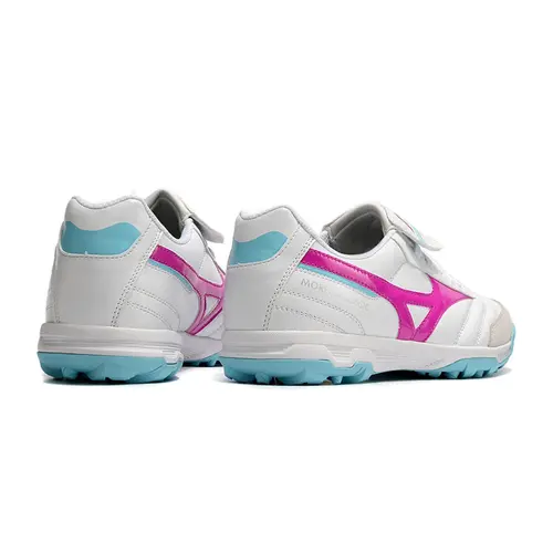 Chuteira Society Mizuno Morelia 3 TF Branca, Rosa e Azul
