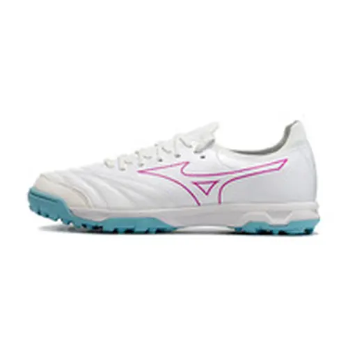Chuteira Society Mizuno Morelia Neo Beta TF Branca, Azul e Rosa