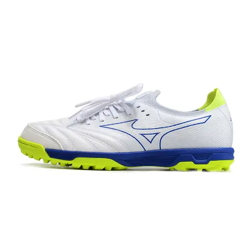 Chuteira Society Mizuno Morelia Neo Beta TF Branca, Azul e Verde 