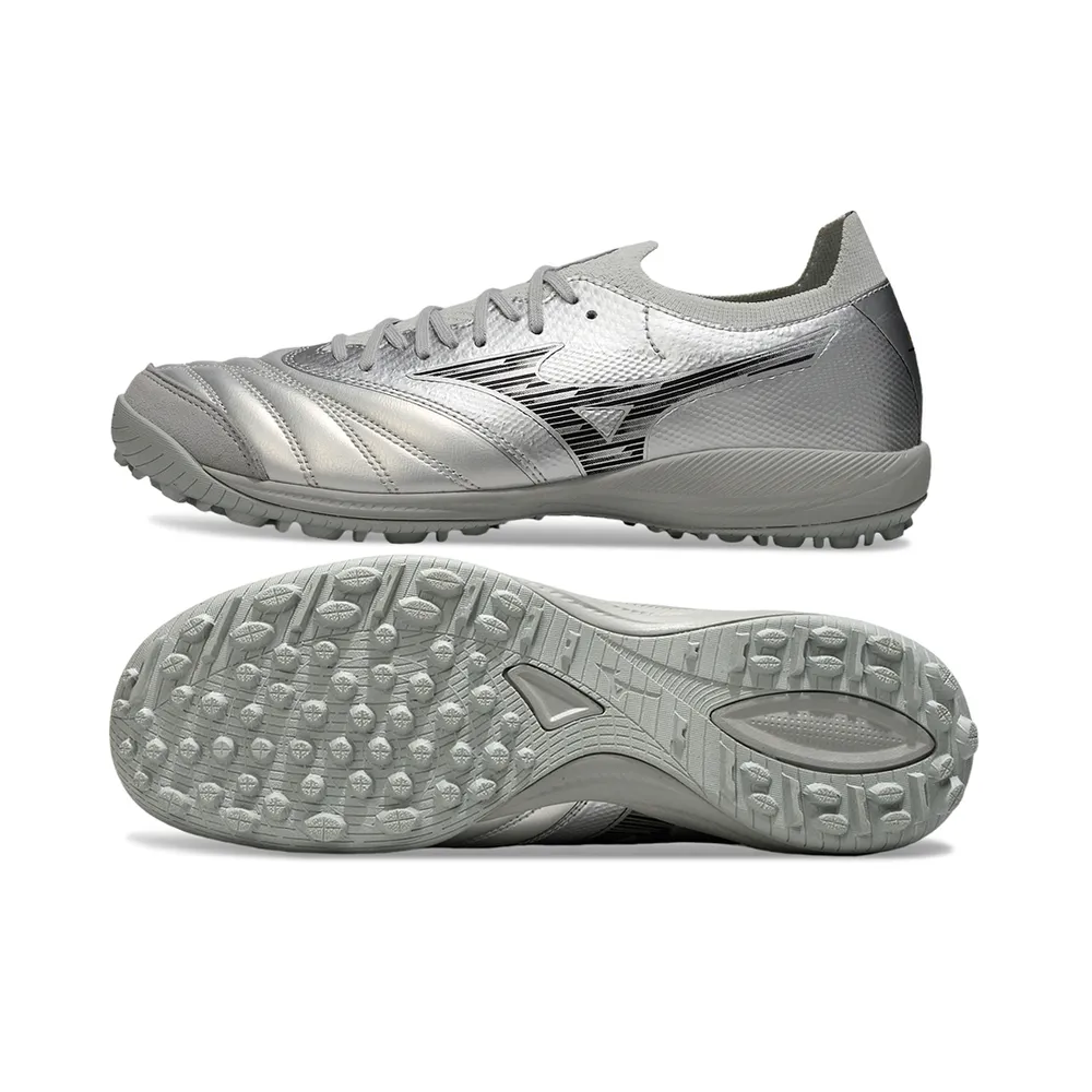 Chuteira Society Mizuno Morelia Neo Sala TF Prata | Leveza e Tração