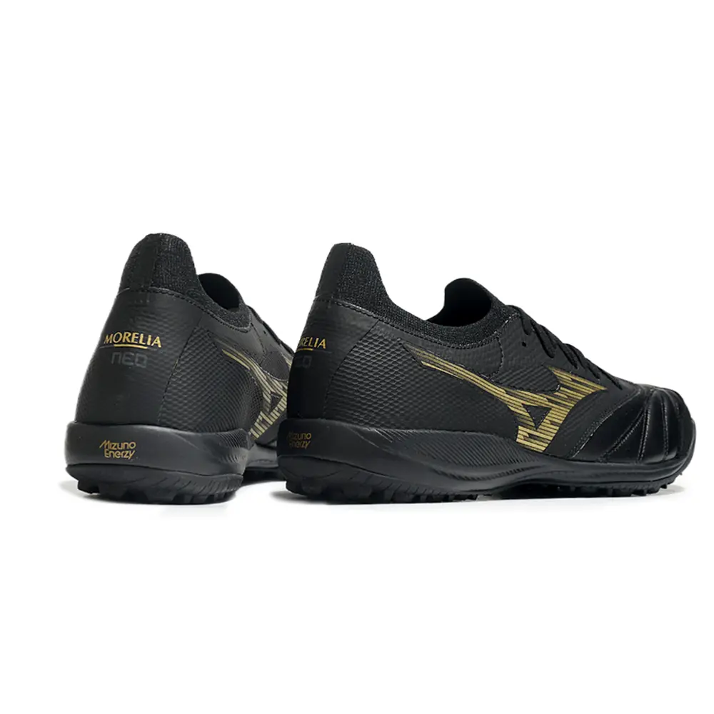 Chuteira Society Mizuno Morelia Neo Sala TF | Preta e Dourada