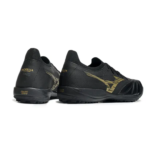 Chuteira Society Mizuno Morelia Neo Sala TF Preta e Dourada 