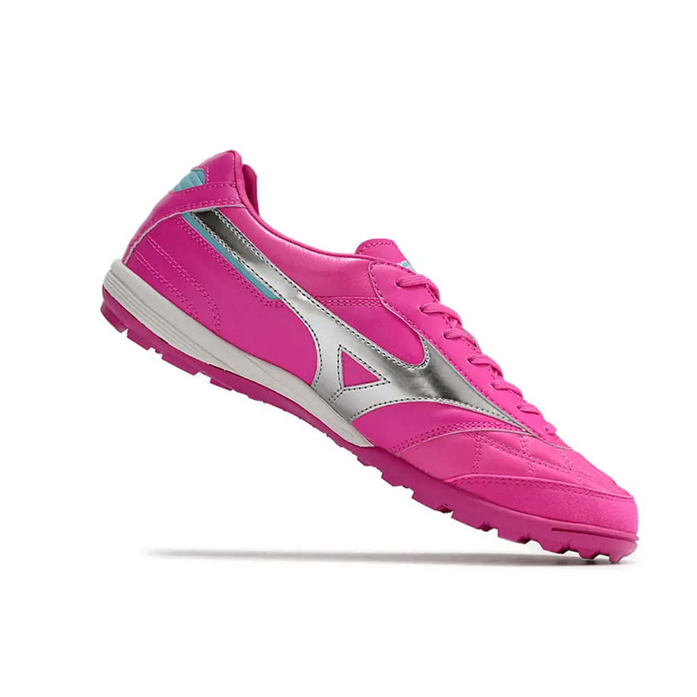 chuteira society Mizuno Morelia Sala Japan TF Rosa e Prata