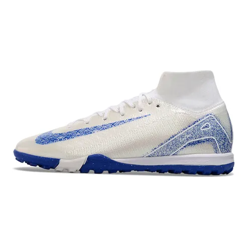 Chuteira Society Nike Air Zoom Mercurial Superfly 10 Elite TF Branca, Azul e Laranja 