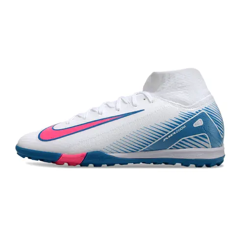 Chuteira Society Nike Air Zoom Mercurial Superfly 10 Elite TF Branca, Azul e Rosa