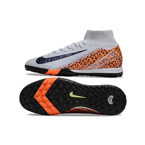 Chuteira Society Nike Air Zoom Mercurial Superfly 10 Elite TF Branca, Laranja e Preto 
