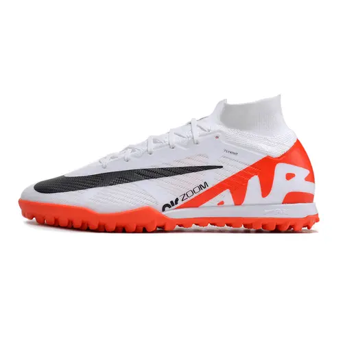 Chuteira Society Nike Air Zoom Mercurial Superfly 9 Elite TF Branca e Laranja 
