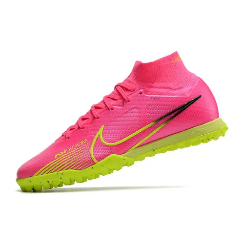 Chuteira Society Nike Air Zoom Mercurial Superfly 9 Elite TF Rosa e Verde 