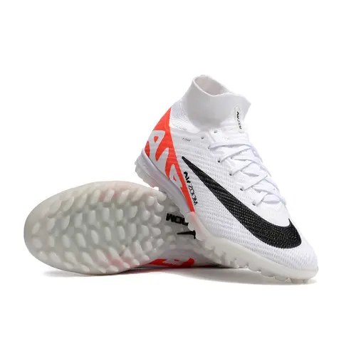 Chuteira Society Nike Air Zoom Mercurial Superfly 9 TF Elite Branca e Laranja 