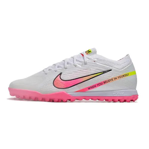 Chuteira Society Nike Air Zoom Mercurial Vapor 15 Elite TF Branca e Rosa 