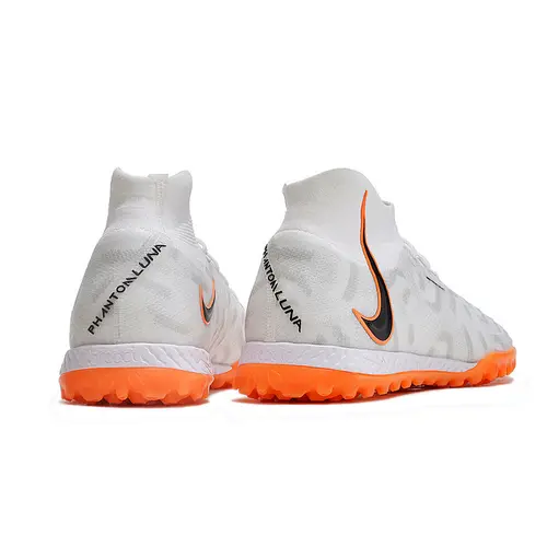 Chuteira Society Nike Phantom Luna Elite TF Branca e Laranja 