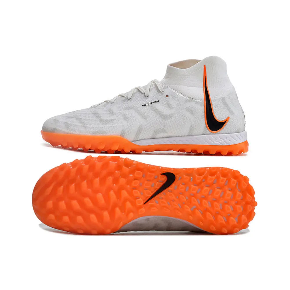Chuteira Society Nike Phantom Luna Elite TF Branca e Laranja
