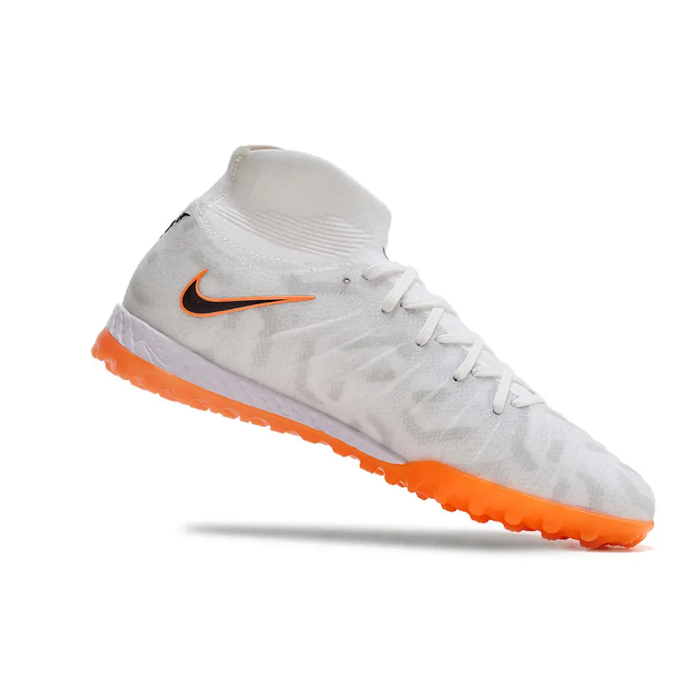 Chuteira Society Nike Phantom Luna Elite TF Branca e Laranja