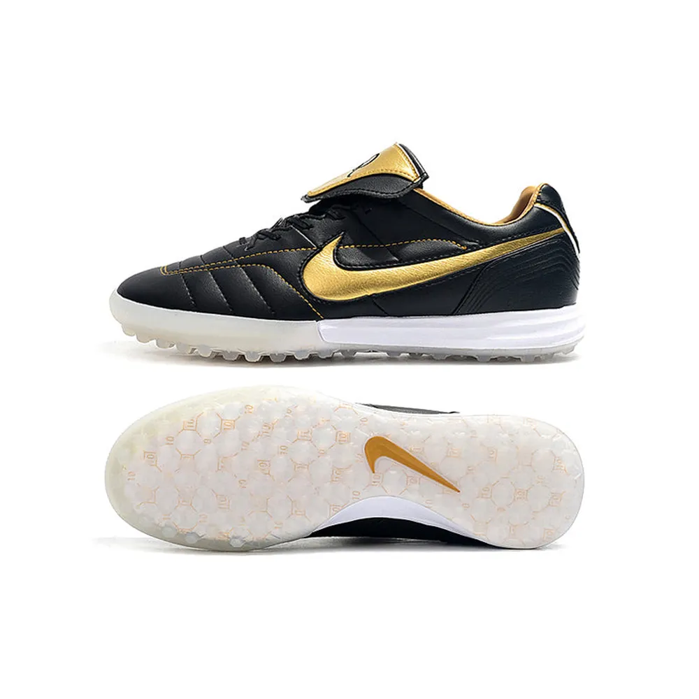 Chuteira Nike Retrô Tiempo Legend 7 Elite TF Preto e Dourado R10