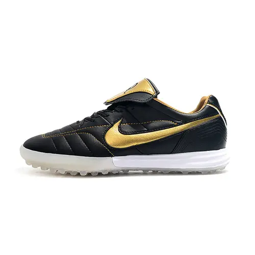 Chuteira Society Nike Retrô Tiempo Legend 7 Elite TF Preto e Dourado R10