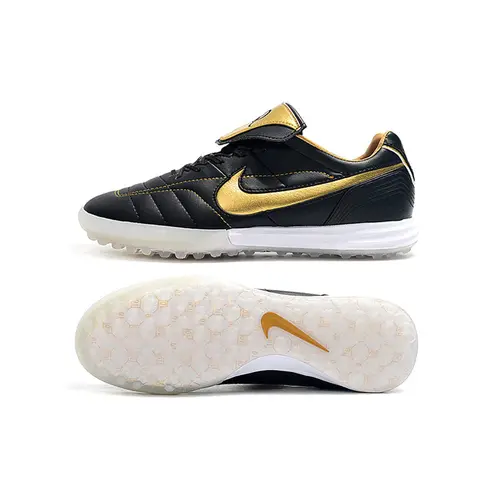 Chuteira Society Nike Retrô Tiempo Legend 7 Elite TF Preto e Dourado R10