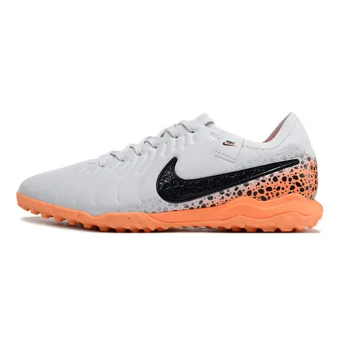 Chuteira Society Nike Tiempo Legend 10 Pro TF Branca, Preta e Laranja 