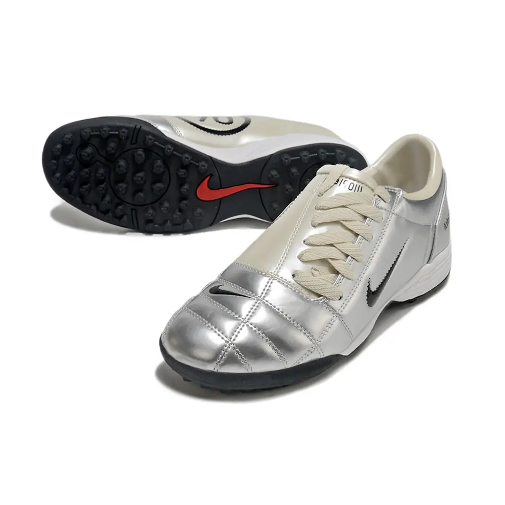 Chuteira Society Nike Total 90 TF | Prata e Creme Sofisticado