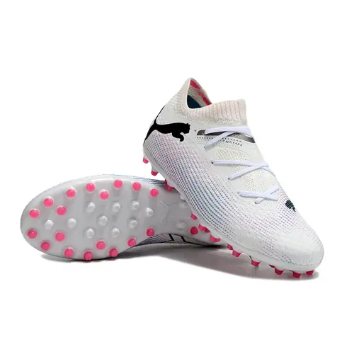 Chuteira Society Puma Future 7 MG Branca e Rosa 