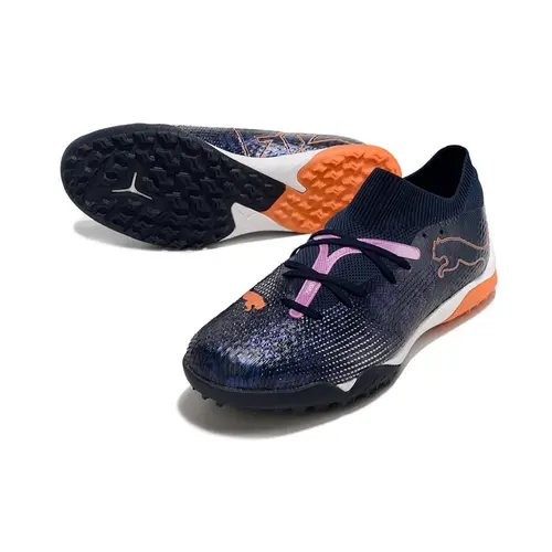 Chuteira Society Puma Future 7 TF Azul, Branca e Rosa 