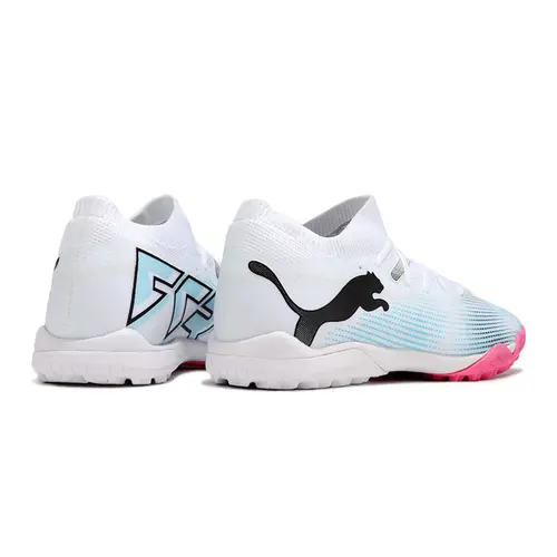 Chuteira Society Puma Future 7 TF Branca e Rosa 