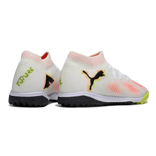 Chuteira Society Puma Future 8 TF Branco, Laranja e Amarelo