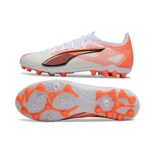 Chuteira Society Puma Ultra 5 Ultimate MG Branca e Laranja