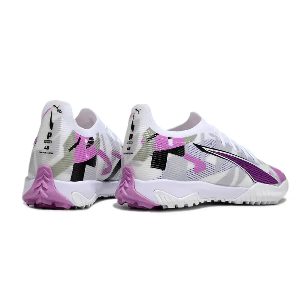 Chuteira Society Puma Ultra 5 Ultimate TF Branca e Rosa