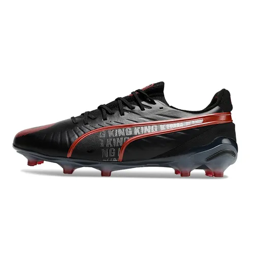 Chuteira Campo Puma King Ultimate FG Preta e Vermelha - Launch Edition Pack