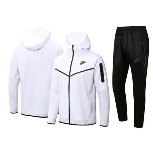 Conjunto de Moletom Nike Sportswear Tech Fleece com Touca Branco e Preto