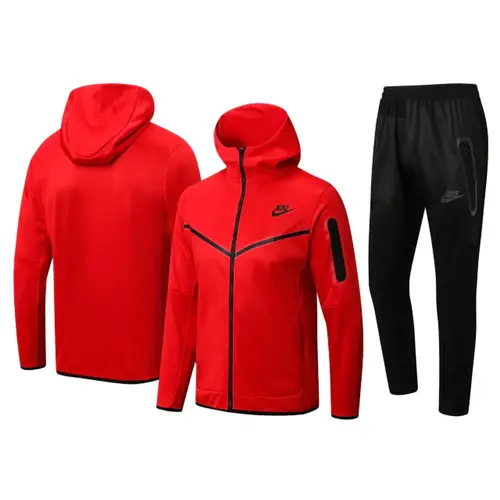 Conjunto de Moletom Nike Sportswear Tech Fleece com Touca Vermelho e Preto