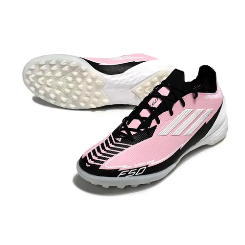 Chuteira Society Adidas F50 TF Rosa, Preto e Branco "Messi"