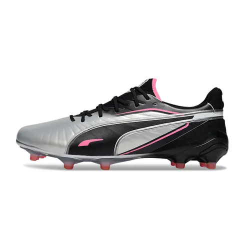 Chuteira Campo Puma King Ultimate FG Audacity Prata, Preto e Rosa