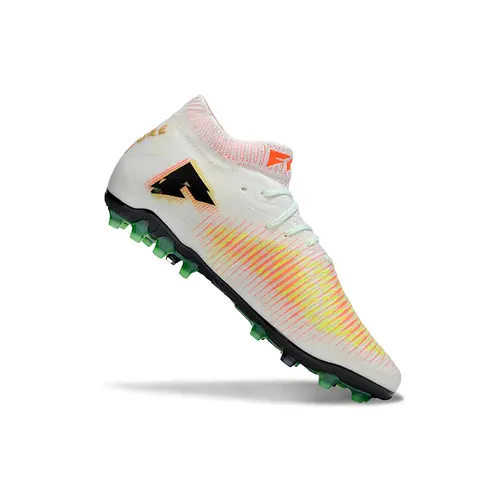 Chuteira Society Puma Future 8 MG Branco, Laranja, Amarelo e Verde